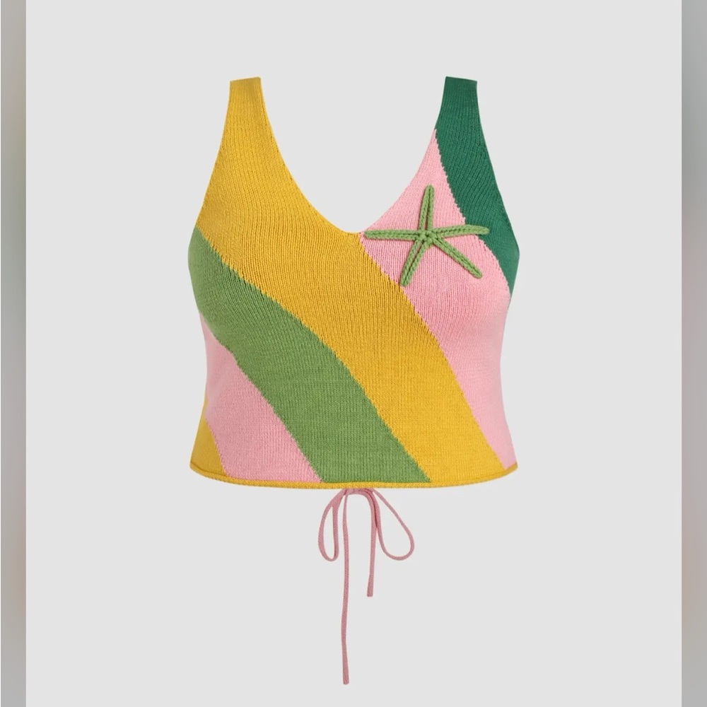 Cider Pink and Yellow Crop Tie Front Tank Top